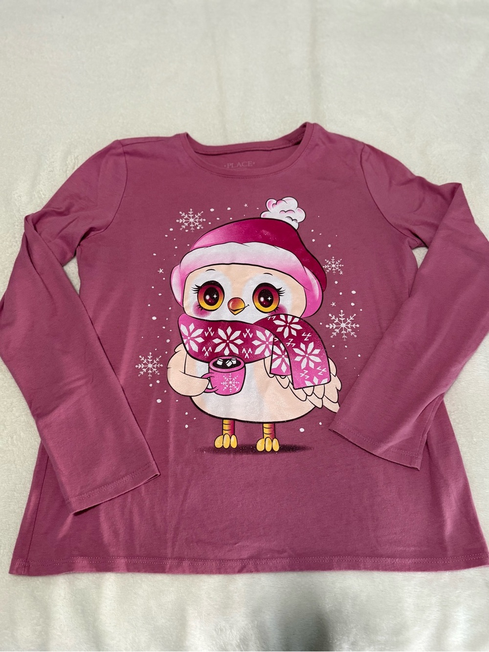 The Children's Place Pink Plum Owl Winter Graphic Long Sleeve Top - Picture 1 of 2